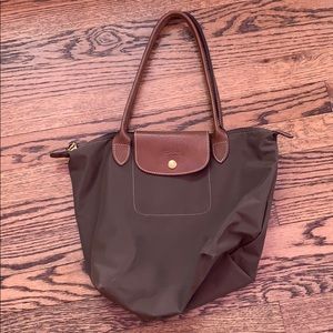 Brown Longchamp canvas tote bag